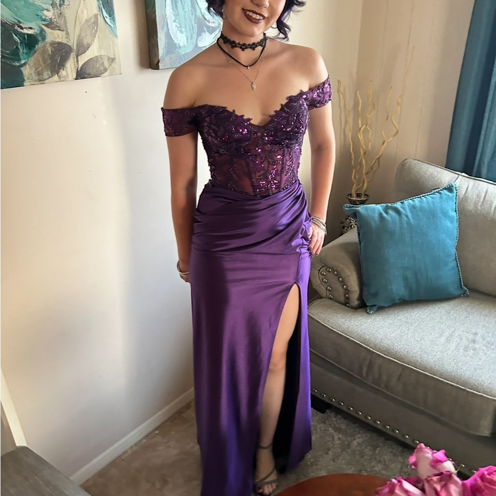 PROM DRESS- Elegant Purple Off-Shoulder Dress